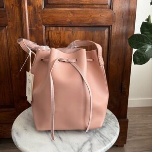 Kayla + Ava Vegan Leather Bow Tie Bucket Bag in Dusty Rose